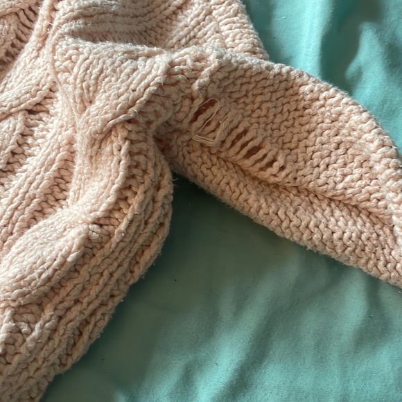 Free people easy cable knit v neck sweater pullover pink tunic small - Picture 8 of 16